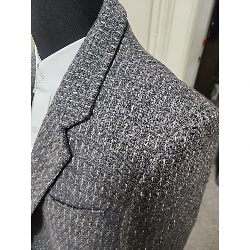 Vintage 80s 90s Gap Wool Tweed Single Button Blazer Gray Brown Blue Textured 40R